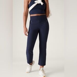 Athleta Fairway Golf Pant, Navy Blue, High Rise, Straight Leg, Zip Pockets, 12P